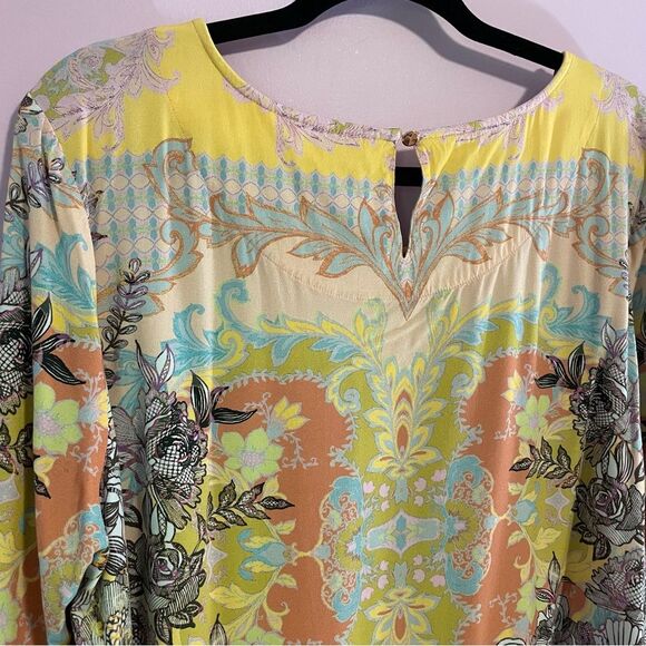 Soft Surroundings Boho Blouse Jersey Knit Top 3/4 Sleeve Yellow Psychedelic XL - Picture 8 of 10